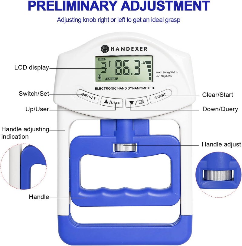Handexer Grip Strength Tester 265lb/120kg, Digital Hand Dynamometer FDA Registered with Backlit LCD for Grip Strength Testing and Training - Image 5